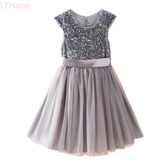 LYHaoo Elegant Girls Formal Dress For Piano Recital Pageant Performance And Party Gown,Girls Dresses for School Sizes 5-6 Years Gray