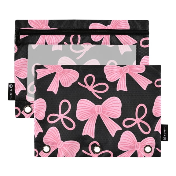 ALAZA 2 Pack Pencil Pouch Pink Bows Pencil Case for 3 Ring Binder Clear Window Pencil Bag Organizers