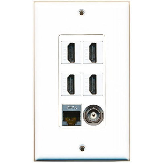 RiteAV - 4 Port HDMI 1 Shielded Cat6 Ethernet 1 BNC Wall Plate Decorative