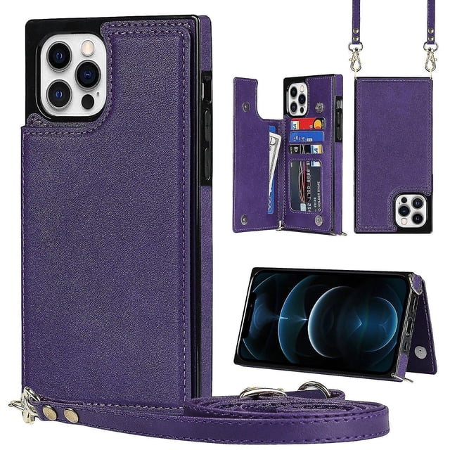 Funda para iPhone 14 con cordón de piel sintética, color liso