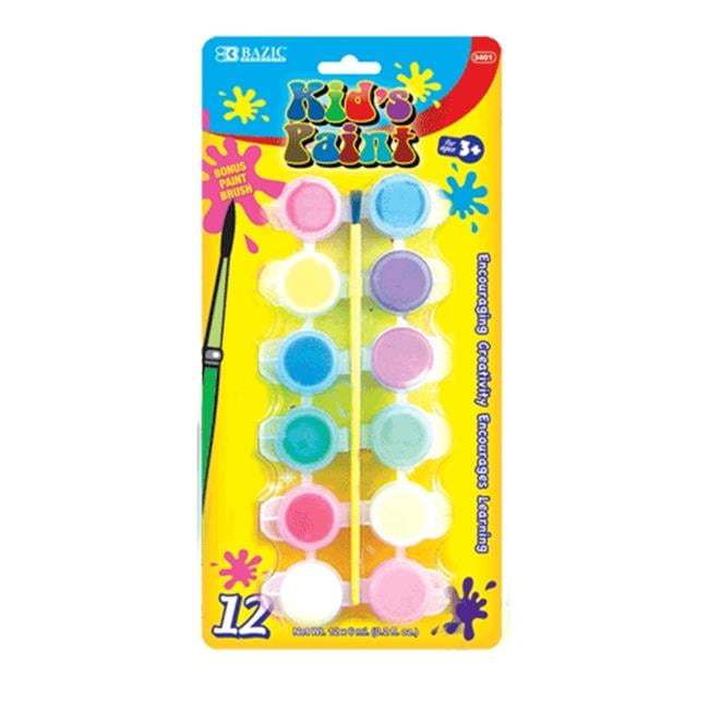 Bazic Products 3401-24 BAZIC 12 Color 6ml Kids Paint with Brush Case of ...