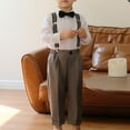 thumbnail image 4 of Boys Gentleman Suits Set, Baby Boys Wedding Birthday Formal Suits Set Shirt with Bowtie + Suspenders Pants, 4 of 4