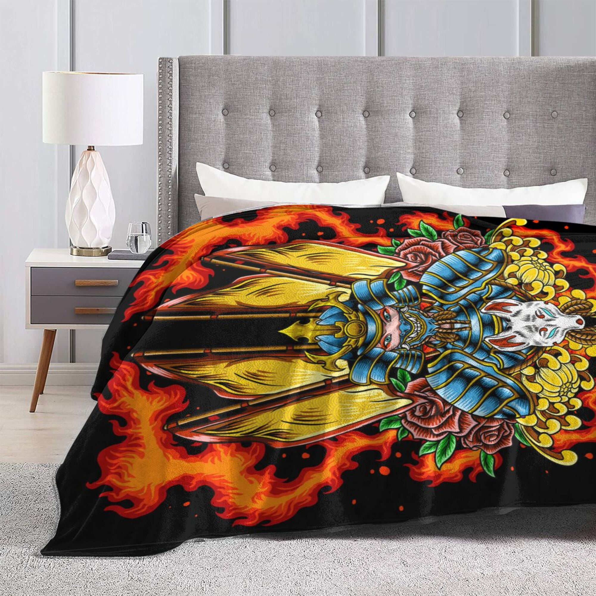 DouZhe Ultra Soft Micro Fleece Lightweight Flannel Bed Blanket Japan Geisha Samurai Flowers Print Cozy Warm Throw Blankets 60 x50