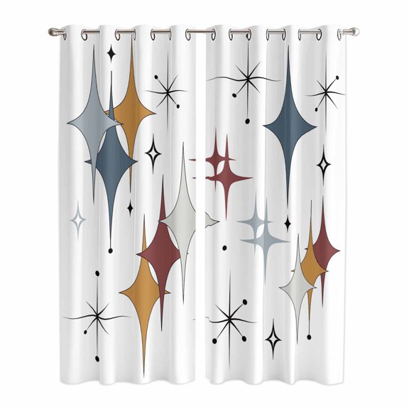 Kitchen Curtains 84 Inch Length 2 Panels, Blue Red Diamond Grommets Window Treatment Curtain, Modern Geometric Middle Century Thermal Curtains Drapes for Living Room/Bathroom