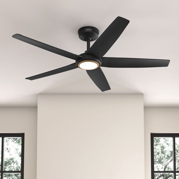 Hunter ZenTech 52 Inch Smart Ceiling Fan with LED Light for Patio or Covered Outdoor Spaces, Indoor/Outdoor Damp Rated, 5-Blade, Matte Black, Wi-Fi Enabled, Works with Alexa, Google & Apple