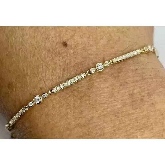 Round Cut 6CT White Moissanite Tennis Women's Bracelet Yellow Gold Plated 14K