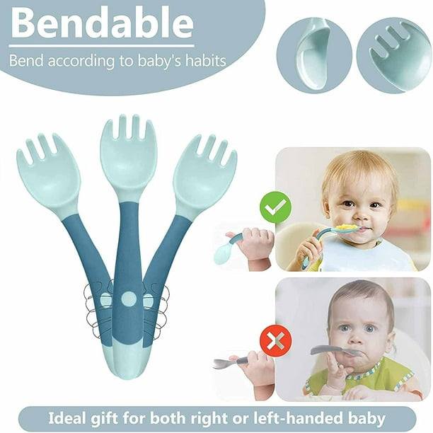 Toddler Utensils with Travel Case, Baby Spoon and Fork Set for Self-Feeding  Learning Bendable Handle Silverware for Kid Children (2 Set, Pink&Yellow)