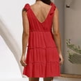 thumbnail image 6 of VUPSGEZ Womens Summer Casual V Neck Sleeveless Mini Dress 2024 Tie Shoulder Tiered Ruffle Swing A Line Short Sundresses (Red,L), 6 of 6