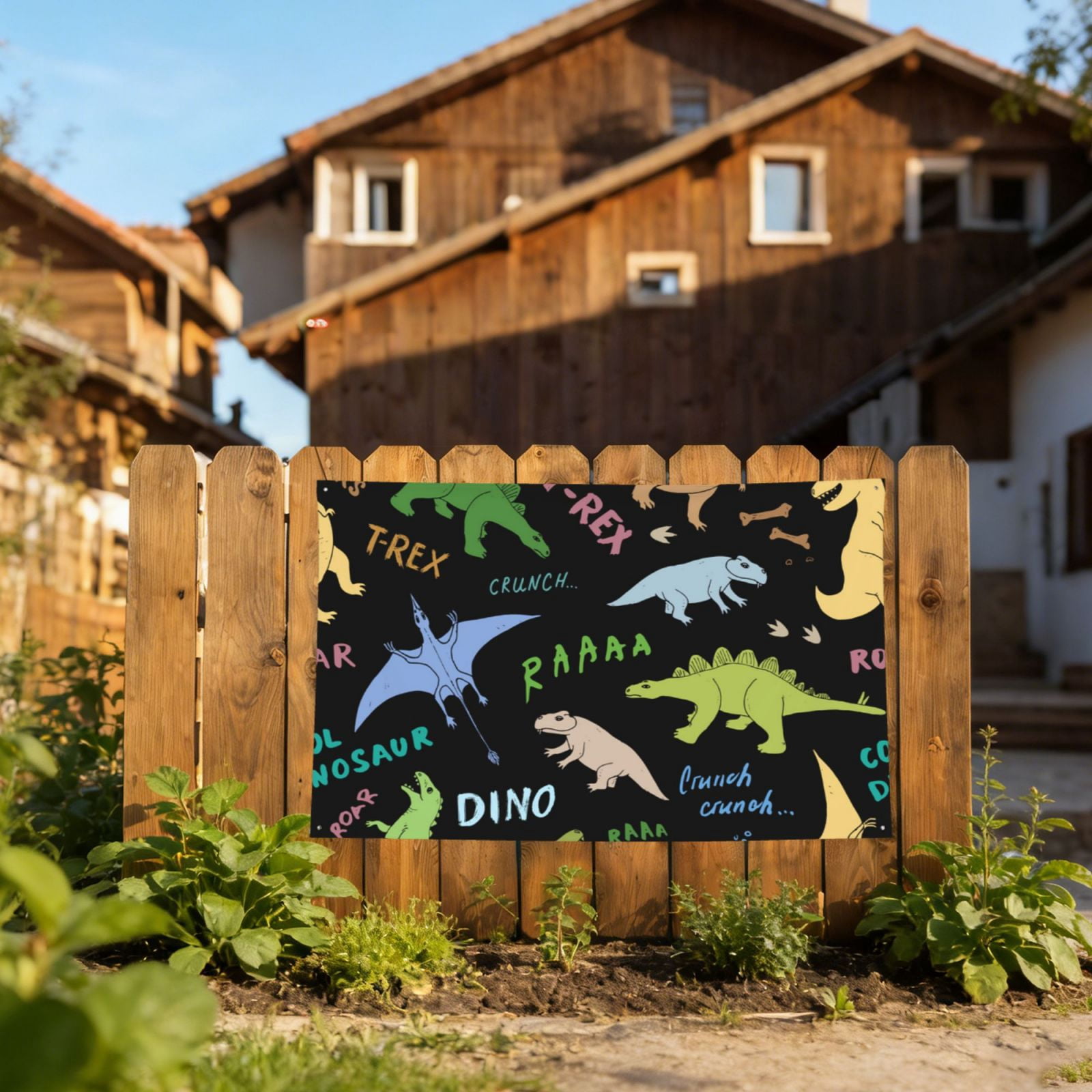 Dino Pattern Cute Cartoon Four Hole Decorated Banner Flag for Garden Yard Home Decoration Indoor Outdoor 4x6 Ft