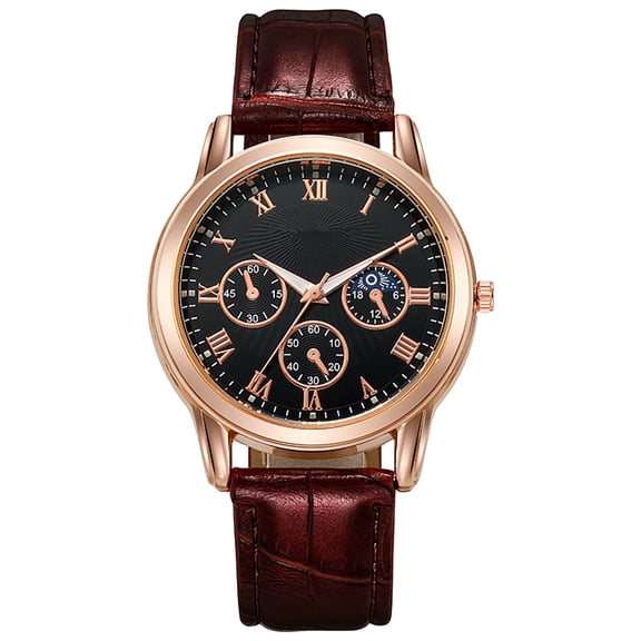 WWG Men's Waterproof Quartz Watch - Black Dial Brown Leather Strap Chronograph Business Wristwatch with Date Calendar, Ideal Holiday Gift for Men