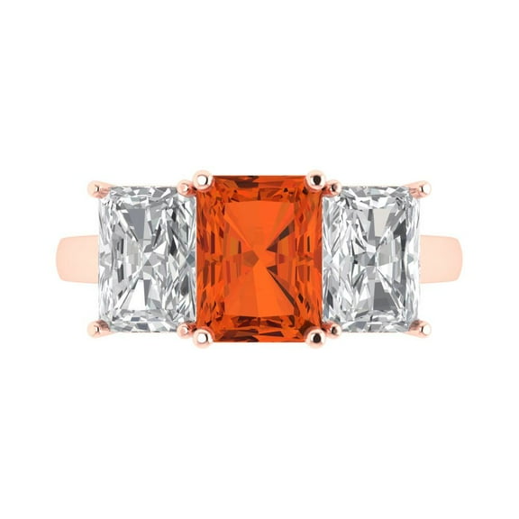 Three-Stone Engagement Ring for Women - 4ct Simulated Red Diamond in 14K Rose Gold Promise Ring
