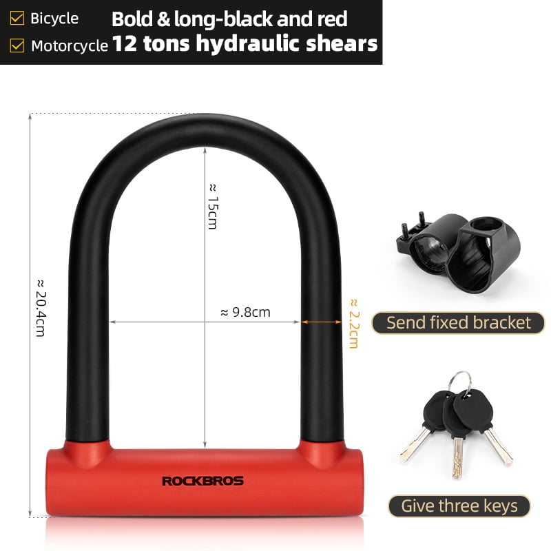 ROCKBROS Bicycle Locks,High-Strength Alloy Steel U-shaped locks,U-Lock Red