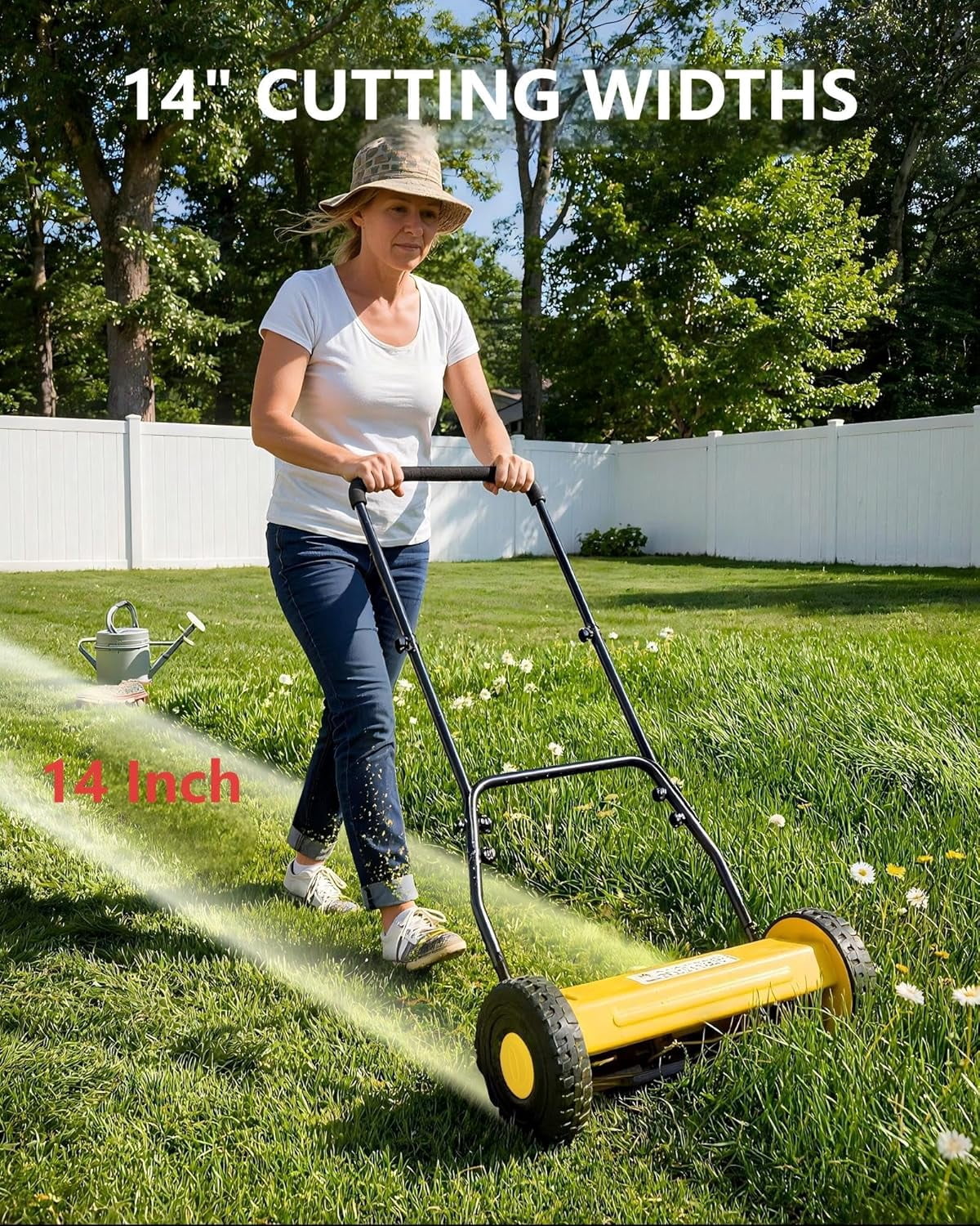 14" Hand Push Lawn Mower, 5-Blade Manual Lawnmower with Adjustable Cutting Height, Push Reel Lawn Mower for Small to Medium Yards, Manual Walk-Behind Lawn Mower for Quiet Eco-Friendly Mowing