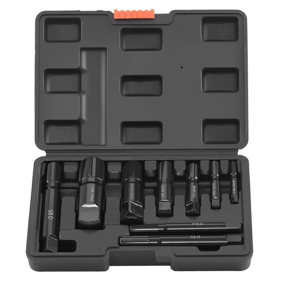 VEVOR Pipe Extractor Set, 9 Pieces Heavy Duty Steel Broken Pipe Extractors,with Solid Storage Case, Cr-Mo Steel for Removing 1/8" to 1" Damaged Threaded Pipes and Fittings, for Plumbers Mechanics DIY