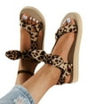 thumbnail image 5 of Leopard Print Strappy Platform Sandals Women's Velcro Comfort Soft Summer Beach Shoes Vacation Resort Flat Sandals, 5 of 5