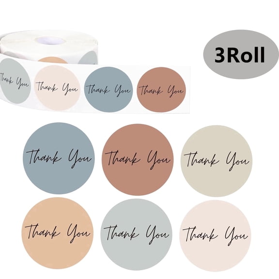 1500Pcs Boho 1.5 InThank You Stickers  Solid Colors Thank You Stickers for Simple Elegant Round Self-Adhesive Seal Labels for School Office