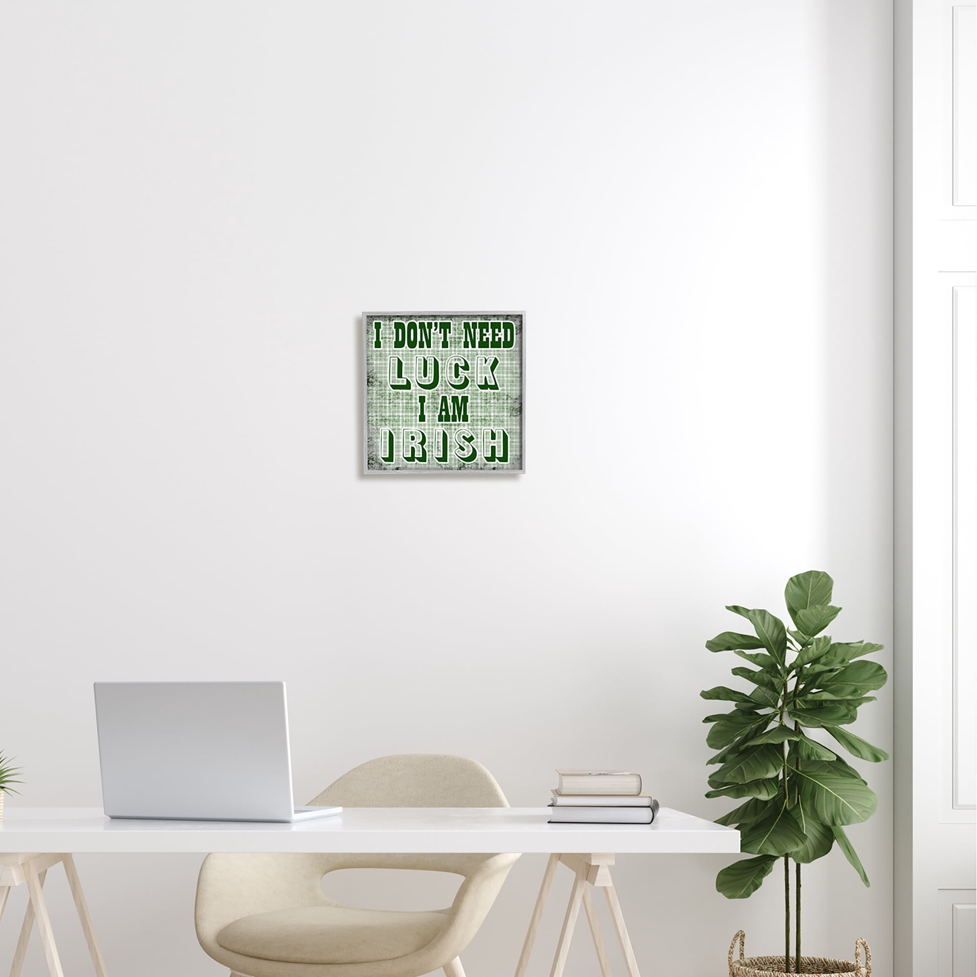 Stupell Don't Need Luck I'm Irish Funny Plaid Holiday Painting Gray Framed Art Print Wall Art