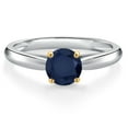 thumbnail image 3 of Gem Stone King 925 Silver and 10K Yellow Gold Blue Sapphire Solitaire Engagement Ring for Women | 0.60 Cttw | Round 5MM | Gemstone September Birthstone | Size 9, 3 of 6