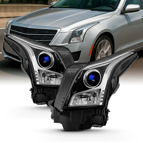 AKKON - Fits 2013 2014 2015 2016 2017 2018 Cadillac ATS Sedan [Halogen Type] Projector Chrome Headlights Pair Driver Passenger