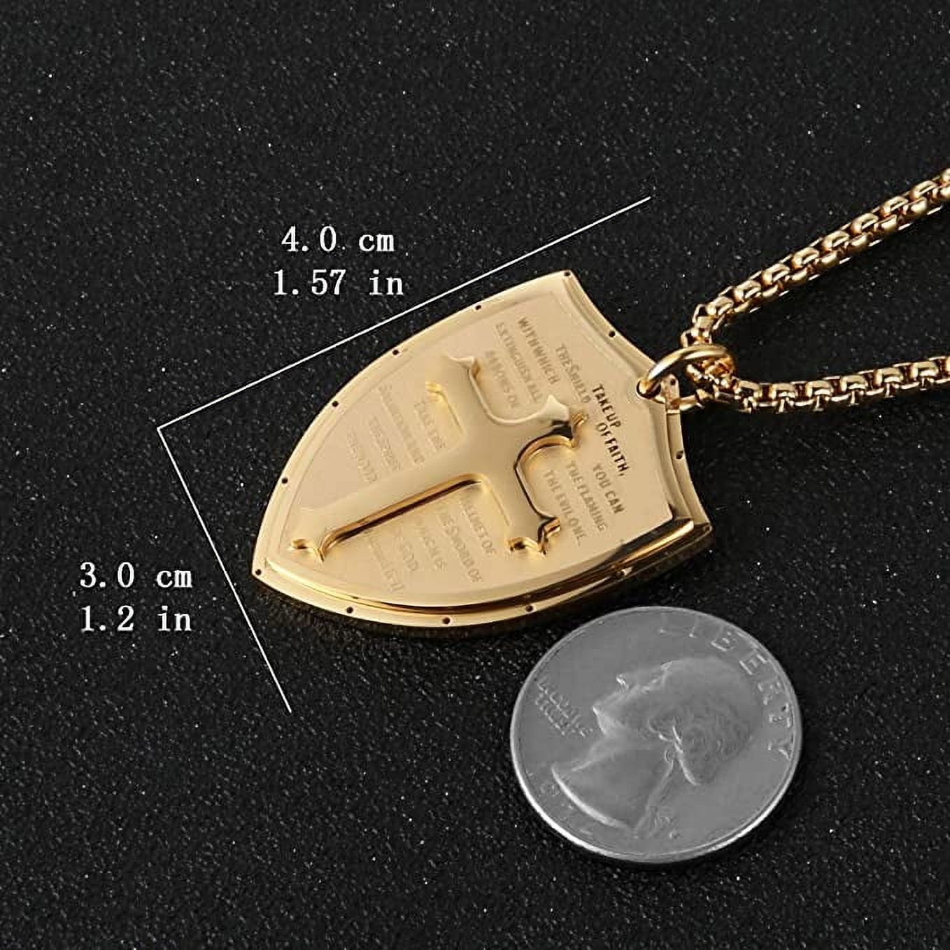 Collier Homme Acier Inox 'Armure De Dieu' Ephésiens 6:13-17 - Pendentif Croix Rouge - Chaîne 55cm + Extension