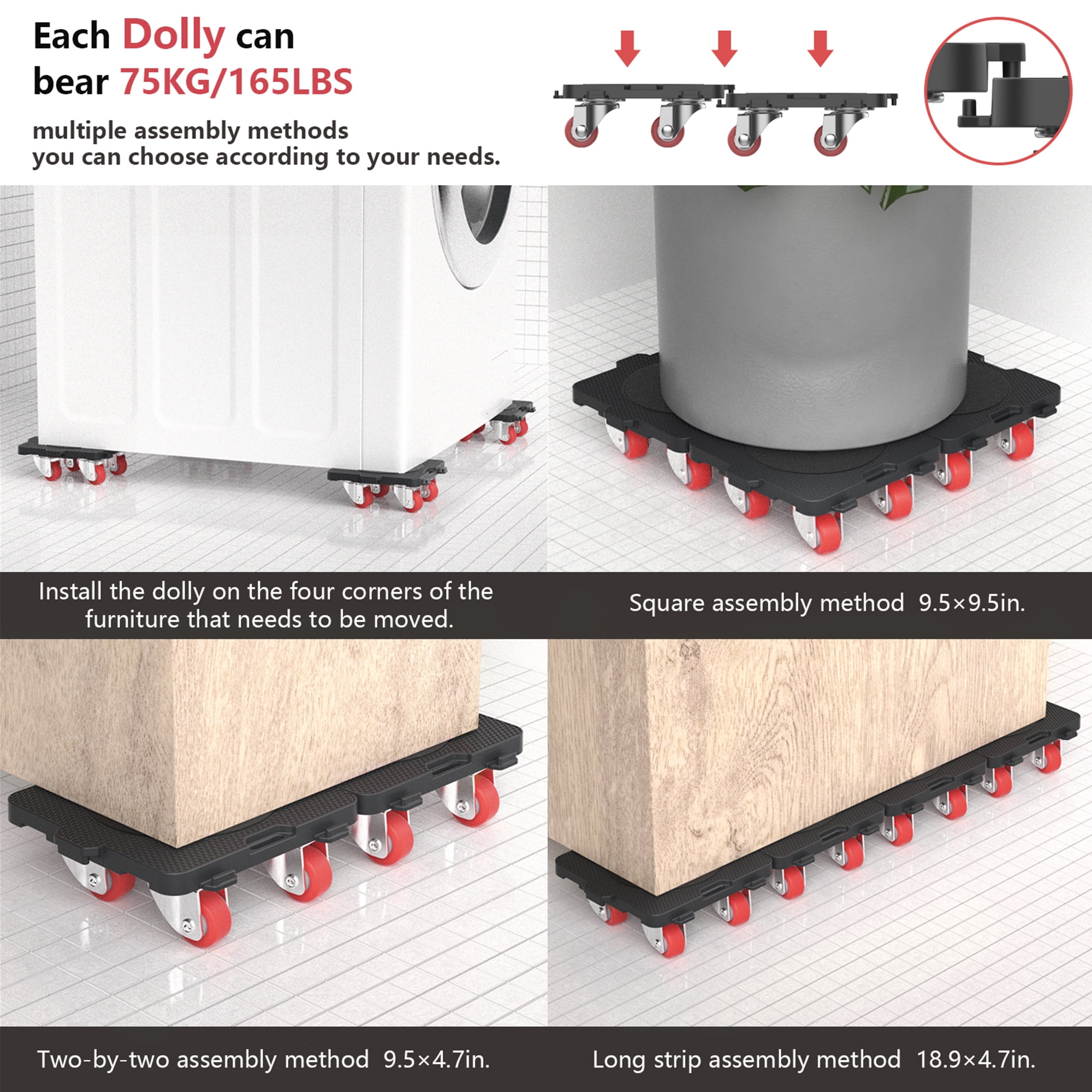 ONEON Furniture Mover with Wheels, 360° Rotation Wheels for Moving Heavy Furniture, Appliances, 660 LB Max Load Capacity with Auxiliary Lifter - Connect Dolly