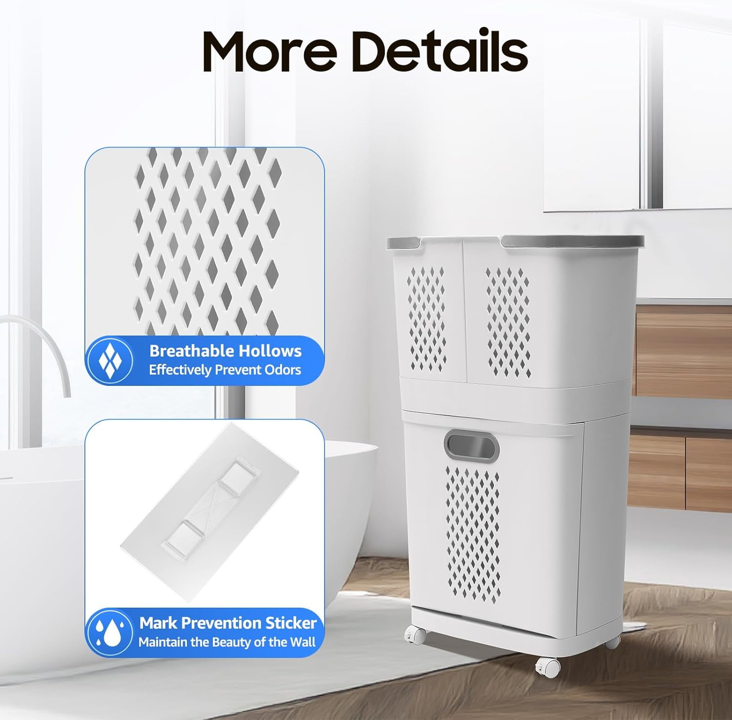 2 Tier Laundry Hamper Basket Sorter, Floor-Standing 360° Rolling Large Laundry Basket, Stackable Storage Bins Open Front, Dirty Clothes Hamper