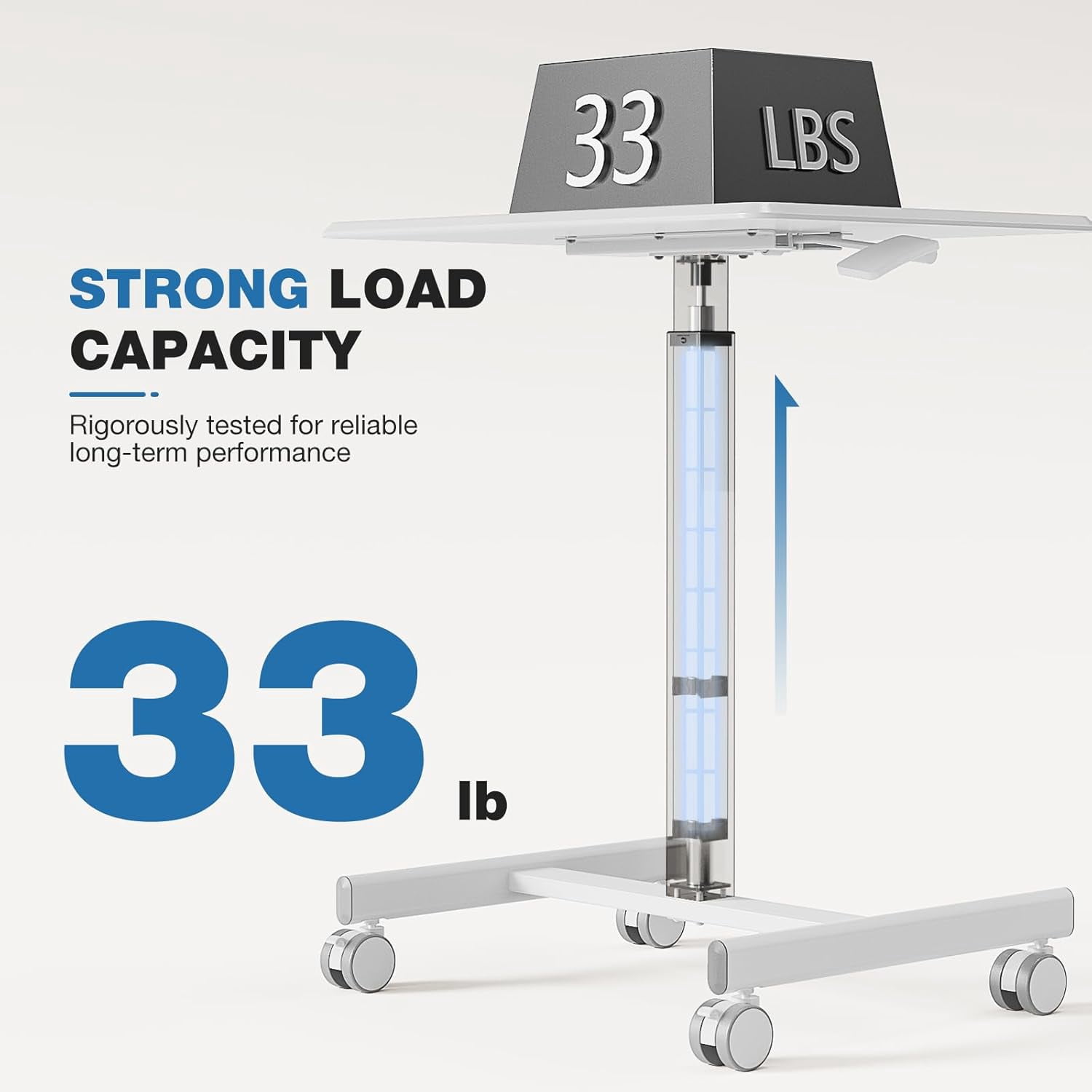Small Mobile Standing Desk, Adjustable Rolling Laptop Table with Locking Wheels for Home Office, White