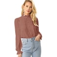thumbnail image 1 of Women's Elegant Ruffle Trim Long Sleeve Buttoned Front Jacquard Blouse, 1 of 5