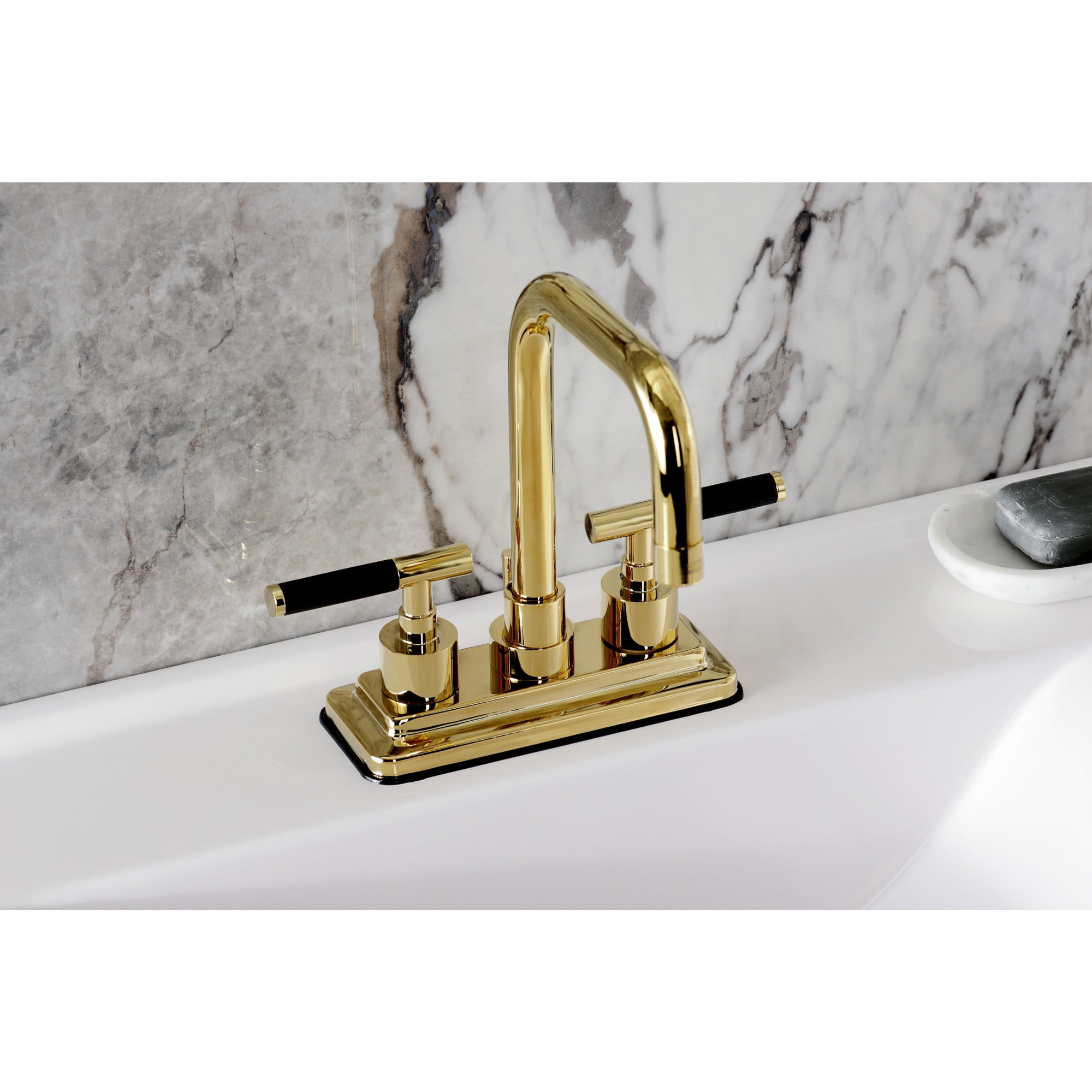 Kingston Brass KS6642CKL Double-Handle 3-Hole Deck Mount 4-Inch Centerset Bathroom Faucet with Brass Pop-Up in Polished Brass