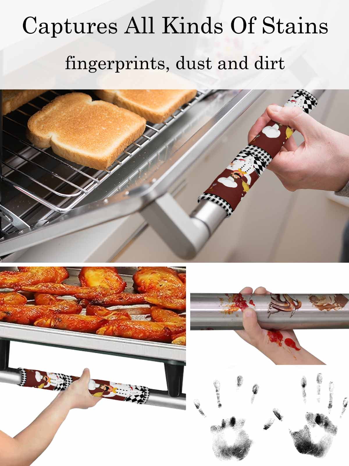 Red Kitchen Chef Refrigerator Door Handle Covers Set of 2, Black Plaid Gourmet Food Vintage Kitchen Fridge Microwave Oven Dishwasher Stove Cabinet Handle Protectors, Washable Appliance Decor