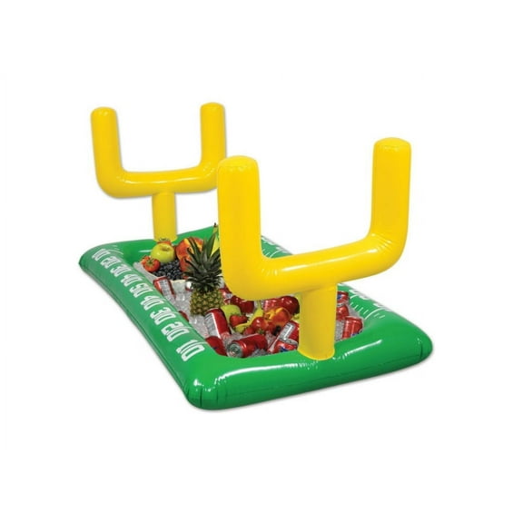 Pack of 6 Green and Yellow Inflatable Football Field with Yellow Goal Posts Buffet Coolers 53.75"
