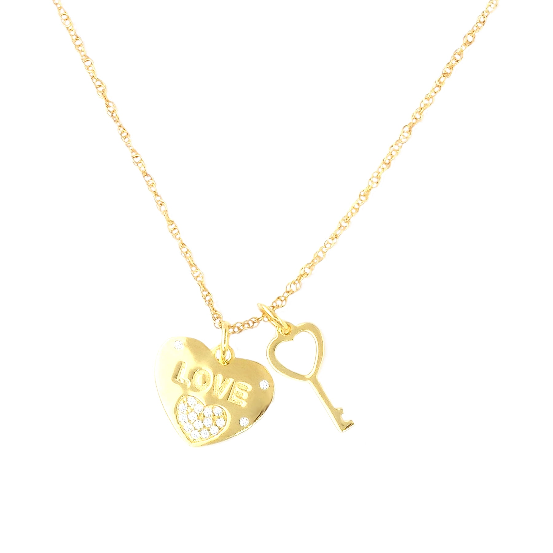 Brilliance Fine Jewelry 14KT over Sterling Heart and Key Necklace