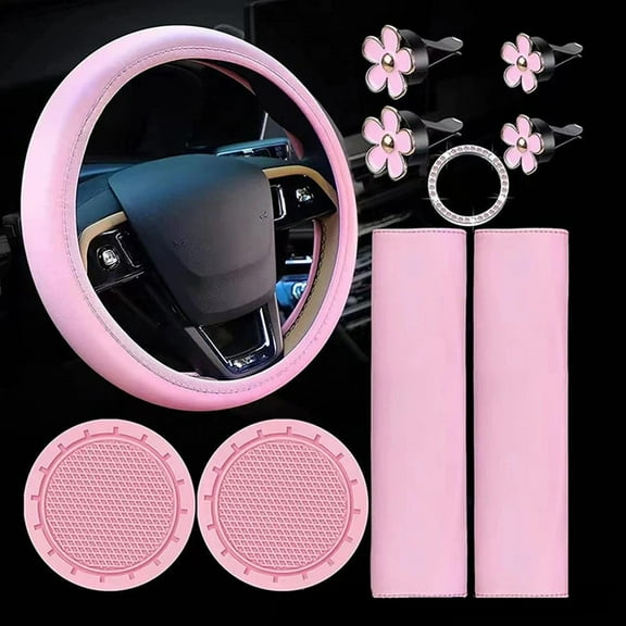 10Pcs Steering Wheel Cover Set For Women With Belt Shoulder Pads Cup Holders