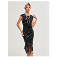 thumbnail image 3 of 30S Flapper Dresses 1920s Vintage Dress Summer Fringe Beaded Great Gatsby Party Cocktail Prom Tassels Sequin Size S-3XL,Black,M, 3 of 9