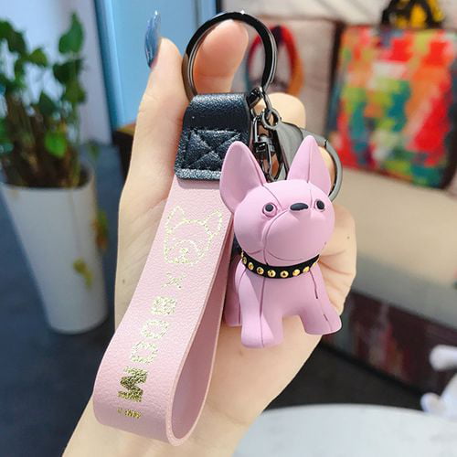French Bulldog Key Chain Hangbag Charm Keyring Faux Leather Unisex Adult Kids US 