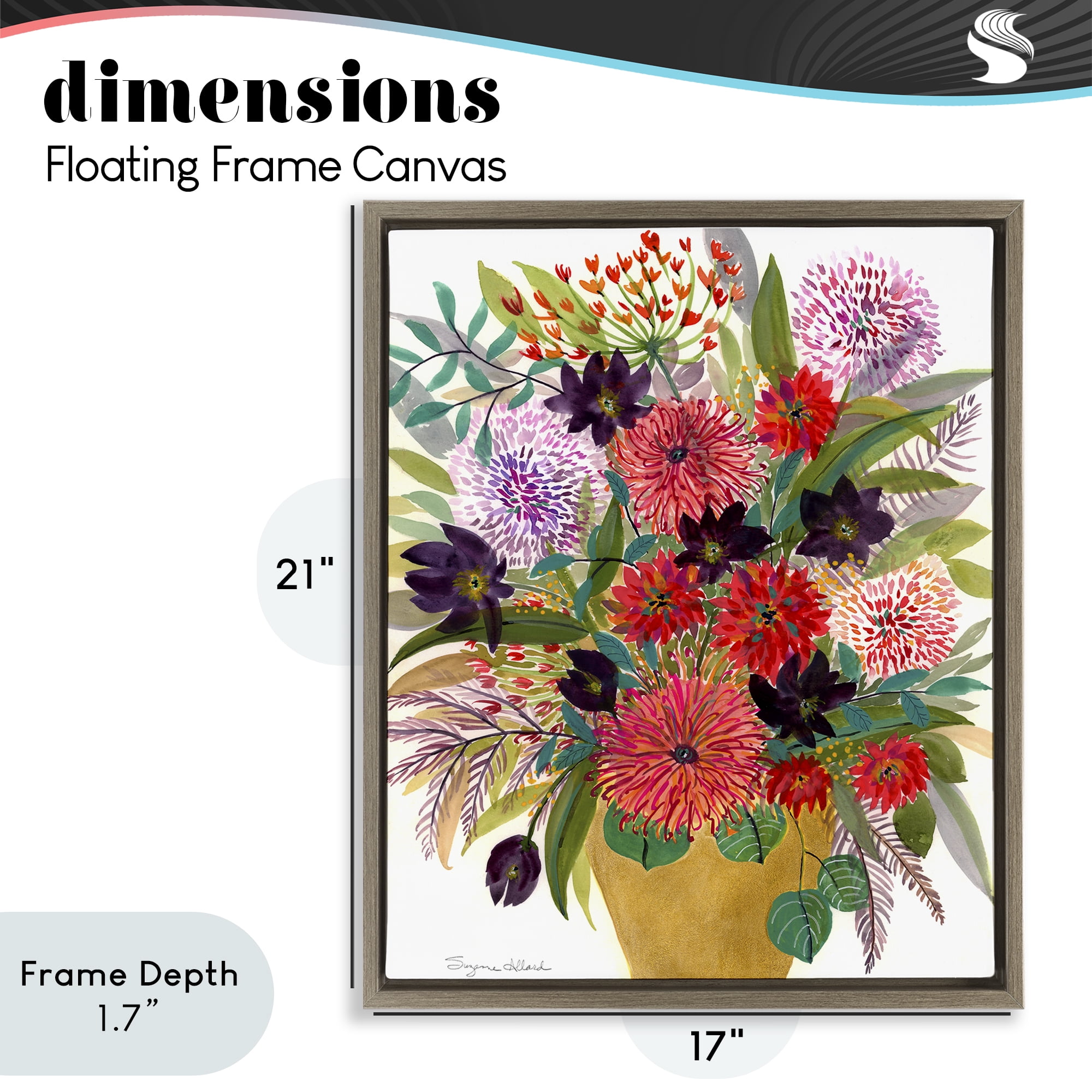 Stupell Industries Celebration Flower Bouquet Brown Framed Floater Canvas Wall Art, design by Suzanne Allard