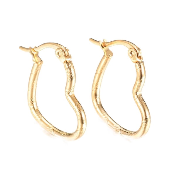 Vacuum Plating Stainless Steel Hoop Earrings Heart Gold 22.5X18X2Mm Pin 1Mm P639