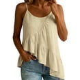 thumbnail image 3 of ClodeEU Women's Linen Blend Round Neck Spaghetti Strap Tank Top, Casual Pleated Asymmetrical Hem Blouse Yellow,Women's Plus XL, 3 of 9