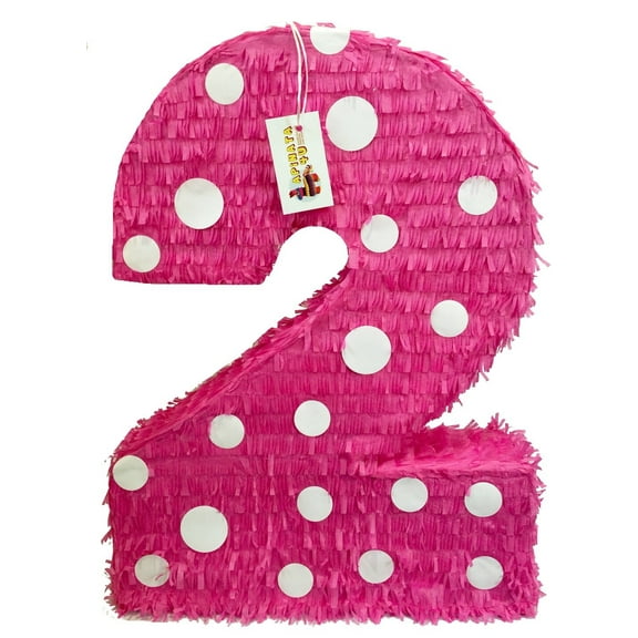 APINATA4U 20'' Tall Pink & White Polka Dots Number Two Piñata