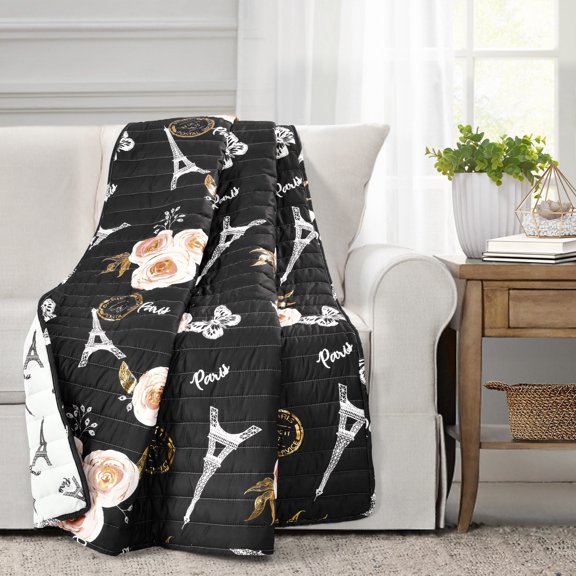 Lush Decor Vintage Paris Rose Butterfly Script Throw