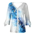 thumbnail image 5 of Dyegold Blouses For Women Dressy Casual 3/4 Flare Sleeve Lace Trim V Neck Floral Print Vintage Tunic Tops Loose Fit Shirts, 5 of 5