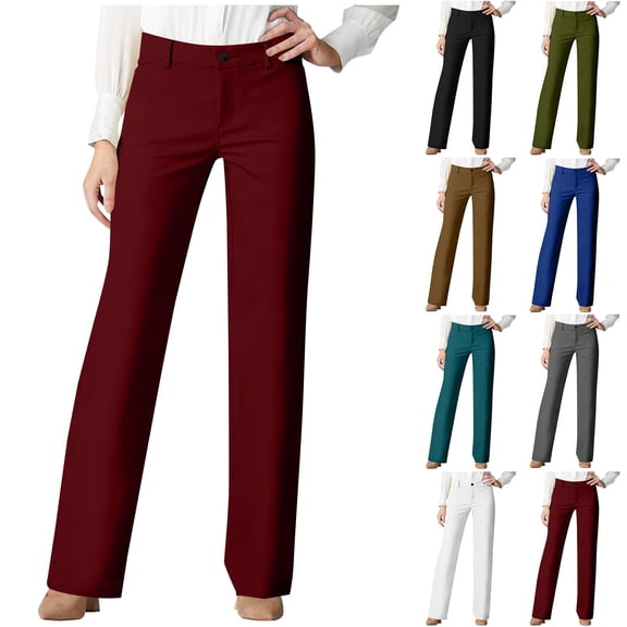 Admvng Women's Dress Pants Straight Leg Office Trousers with Button Closure