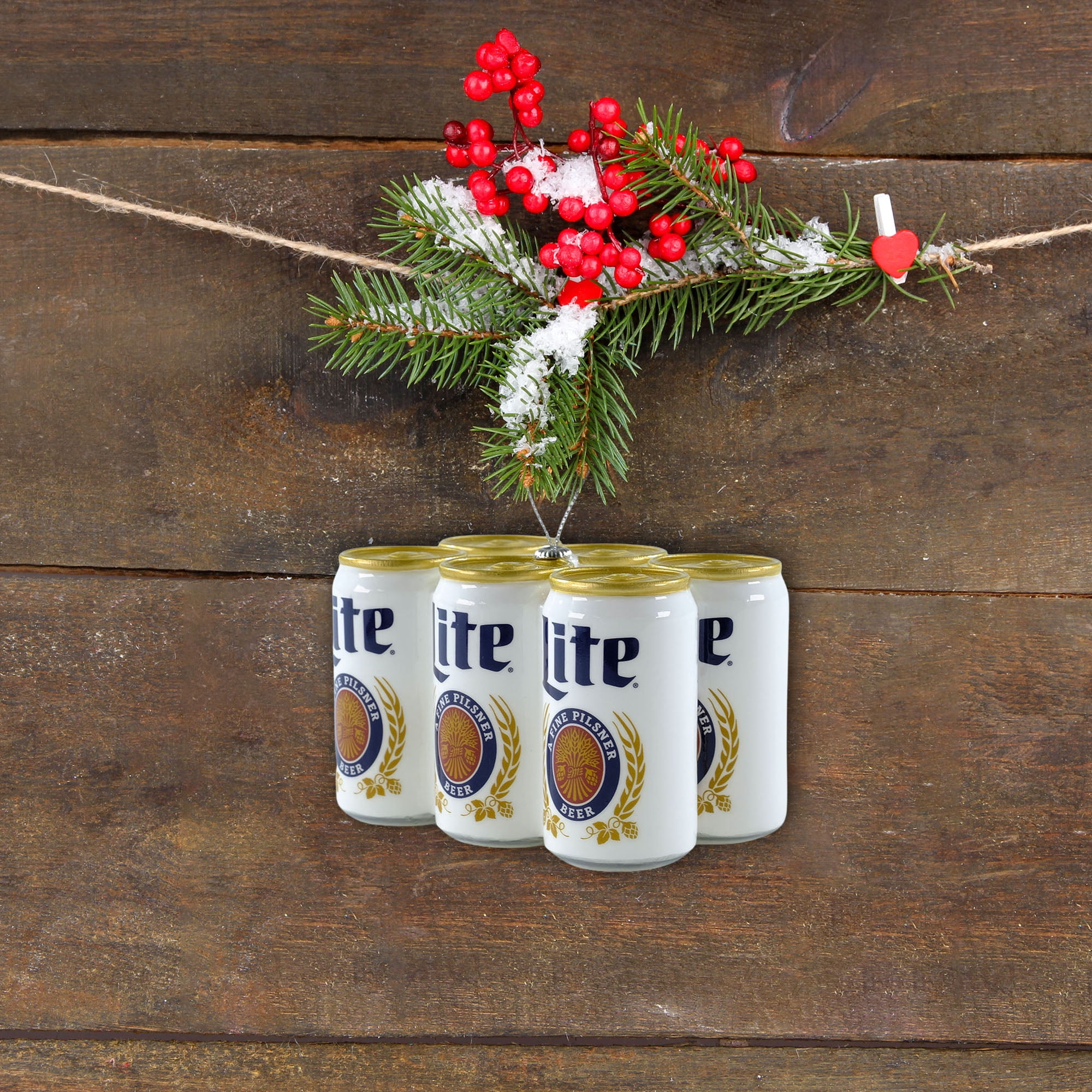 Miller Lite 6‑Pack Can Christmas Ornament – Hanging Metal Decoration