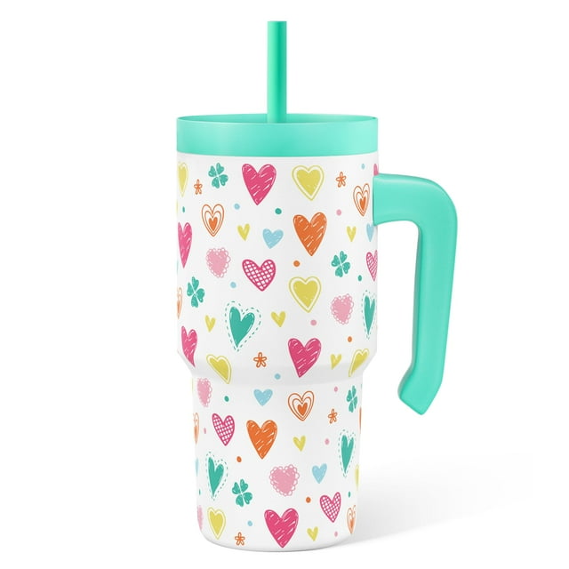 Vaso SANDJEST Heart Design de 600 ml con asa y tapa con pajita