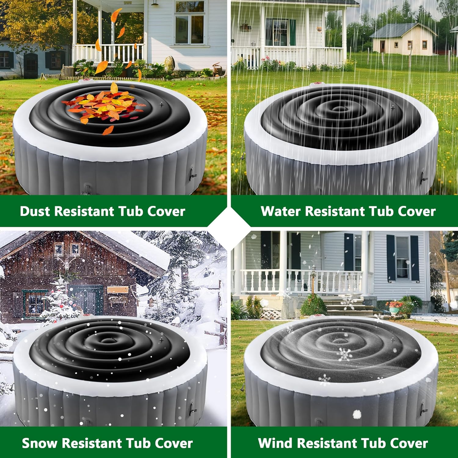 Ebaokuup 4.5' Round Inflatable Hot Tub Cover, Foldable Rainproof Black