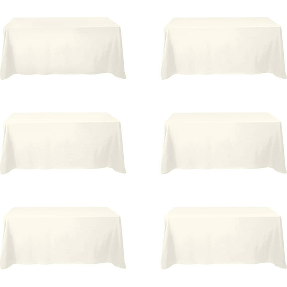 6 Pack Ivory Tablecloths for 6 Foot Rectangle Tables 90 x 132 Inch - 6ft Rectangular Bulk Linen Polyester Fabric Washable Cloth Cover for Wedding Reception Banquet Birthday Party