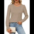 thumbnail image 3 of Blusas Tipo Túnica de Larga Abullonada para Mujer, con Cuello Redondo Plisado, Elegantes, Informales, Holgadas, para Invierno y . Caqui XXL, 3 of 6
