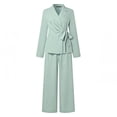 thumbnail image 5 of HAYIMI Womens Long Sleeve Summer Outfits Sets Lapel Jacket Wide Leg Pants Business Work Two Piece Solid Color Stylish Clothes Sets, 5 of 8