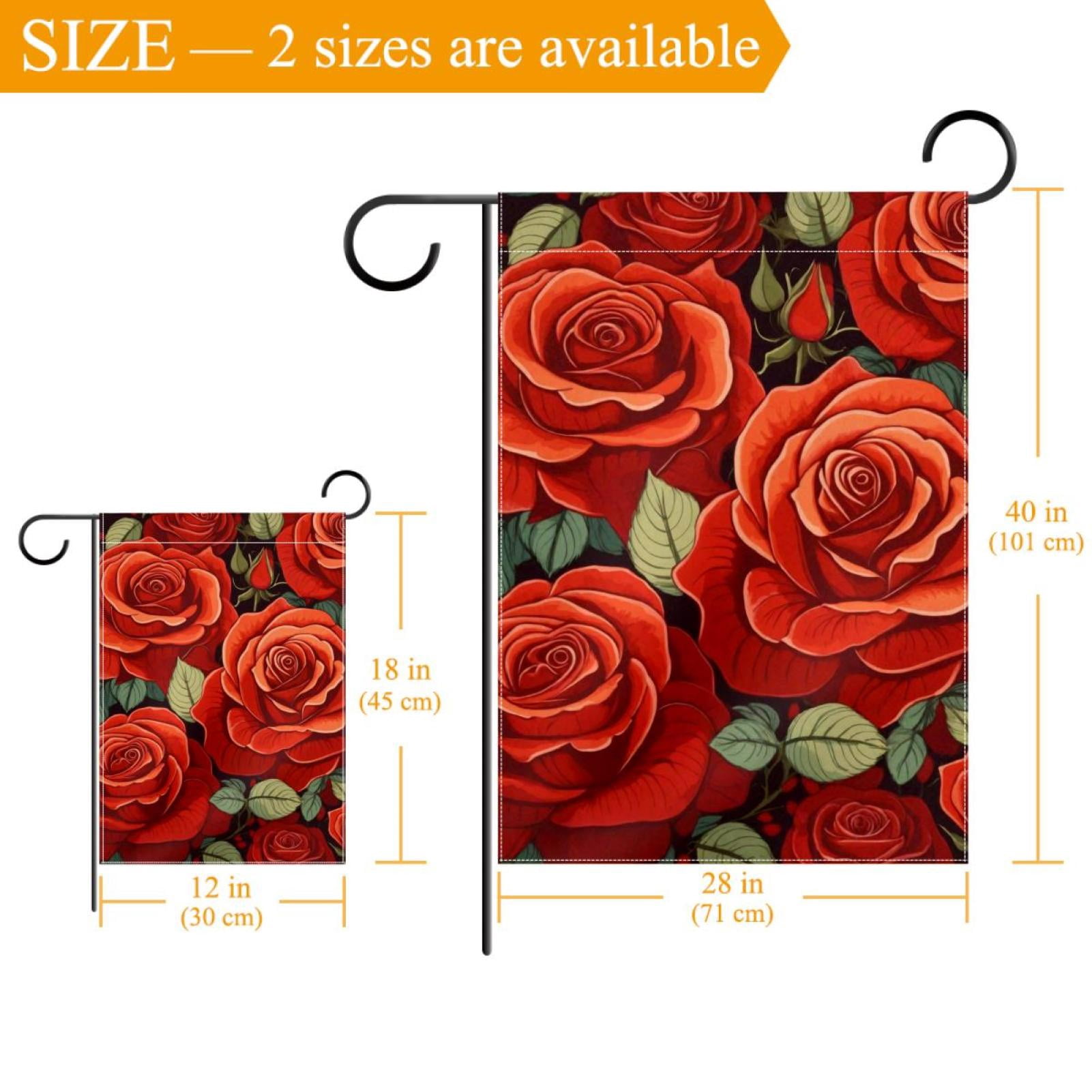 Welcome Red Rose Garden Flag, Vertical Double Sided Small House Flag, Yard Farmhouse Outdoor Deck Veranda Lawn Decor 28x40 Inch