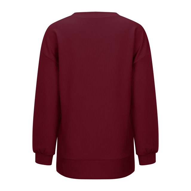 NINGMENG Womens Tops Solid Color Round Neck Long Sleeve Loose Knit Ribbed Lightweight Tops Pullover T-shirts Sportwear,Red,S